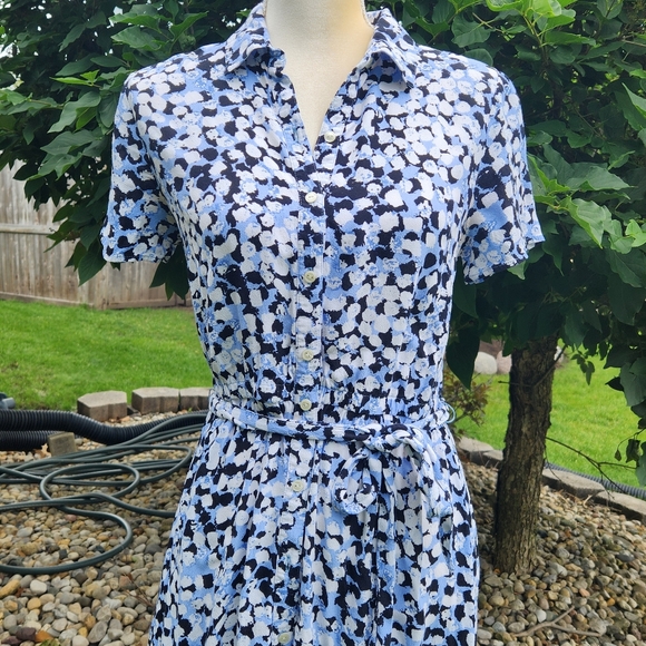 Talbots Dress Womens Size 6P Textured Dot Tie Waist Midi Short Sleeve Shirtdress - Picture 4 of 14